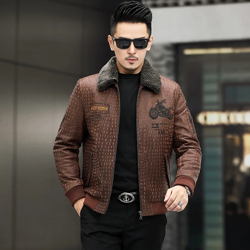 

Winter Fly Air Force Flight Jacket Fur Collar Genuine Leather Jacket Men Black Brown Sheepskin Coat Bomber Jacket For Men Style