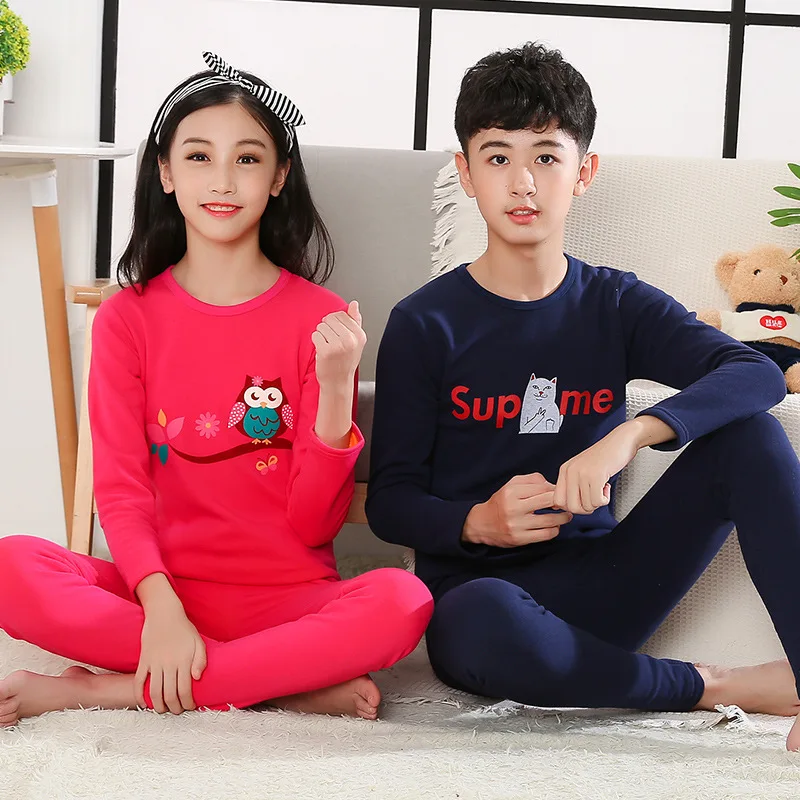 

Autumn And Winter Childrenswear Big Boy Winter Thermal Underwear Men And Women Solid Color Pure Cotton Thick Mirco Velvet
