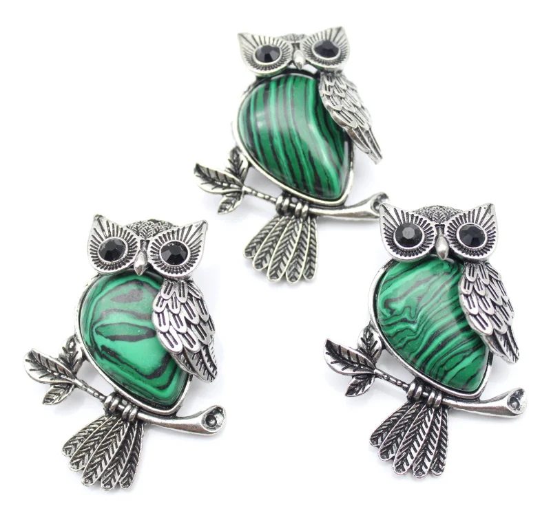 NO.15 1 шт. винтажная Посеребренная Сова натуральный камень Brooch ISES Брошь для женщин амулеты ювелирные броши - Окраска металла: NO.15