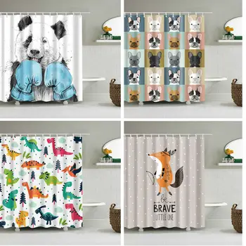 

3D Printing Cartoon Bulldog Bath Screens Bathroom Shower Curtain Unicorn Curtain Christmas Gift Decor Multi-size Shower Curtain