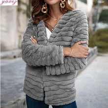 Women Long Sleeve Cardigan Fur Coat Shaggy Autumn Winter Faux Fur Jacket Gray Rabbit Hair Outerwear Coat Female