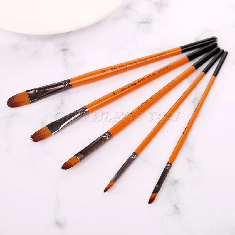 5pcs Filbert Paint Brushes Nylon Hair Watercolor Gouache Paintbrushes Art Tools