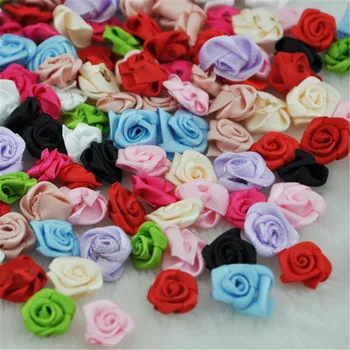 

50pcs Satin Ribbon Flower Rose craft/wedding appliques Lots Colors Free Shipping B40