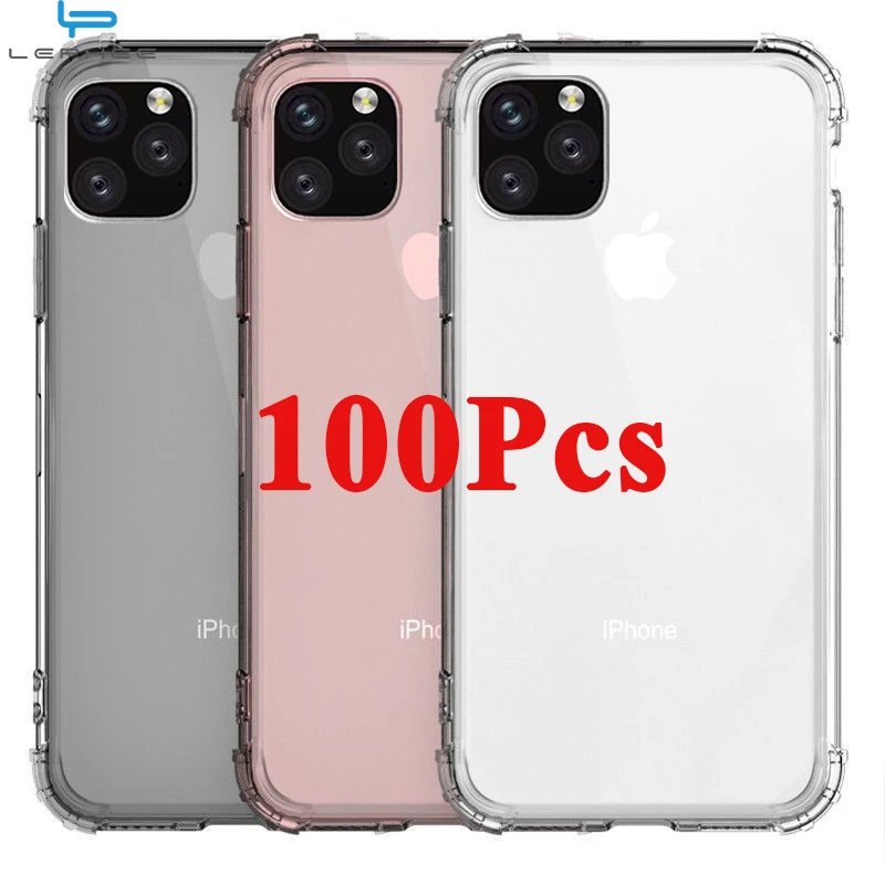 

100pcs Shockproof Silicone Case For iPhone 11 Pro Max 2019 X 10 XS Max XR Transparent Soft TPU Clear Cover Ultra Thin Back Cases