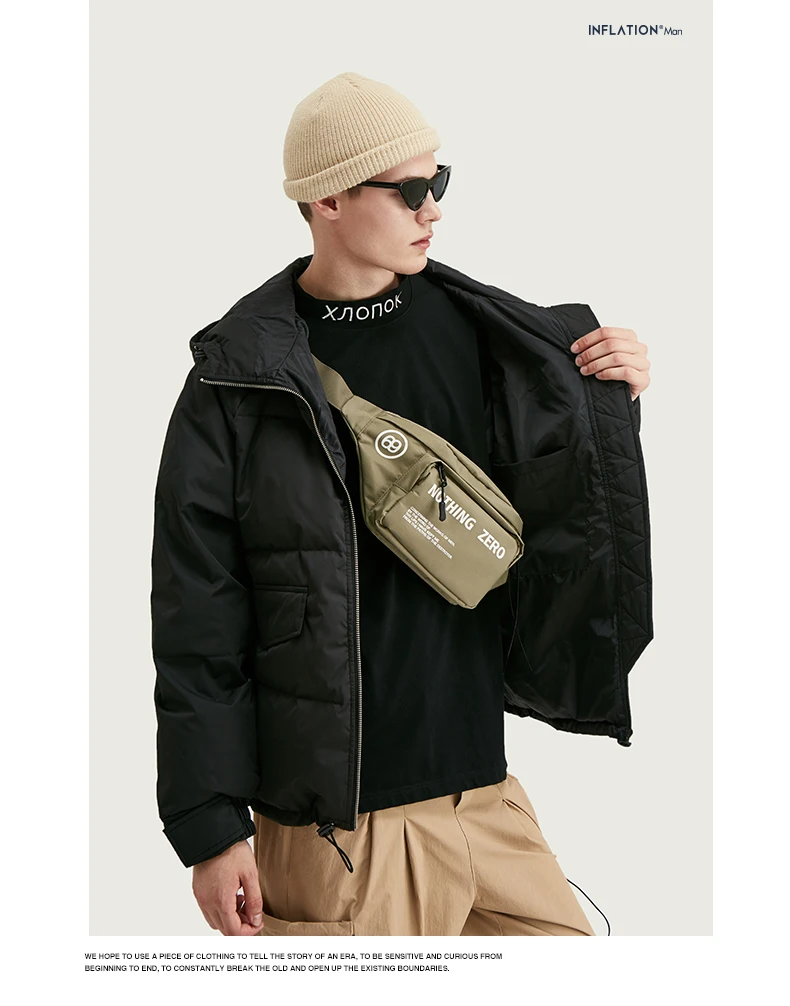Пуховик с капюшоном для мужчин в стиле хип-хоп, 70% утиный пух, зимняя Теплая мужская одежда, куртка мужская, 9749W