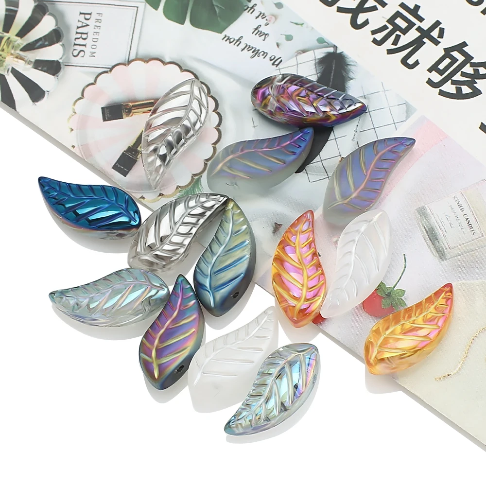 50Pcs Glass Leaf Beads 8x18mm Crystal Little Wings Colorful Lampwork Wings  Beads for Jewelry Making Earing Neacklace Supplier