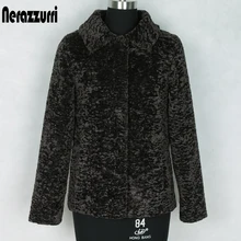 Nerazzurri/осенне-зимняя короткая куртка для женщин с длинным рукавом и отложным воротником, черное пальто из искусственного меха, шуба из искусственного меха большие размеры, женская одежда 5xl 6xl 7xl эко полушубок