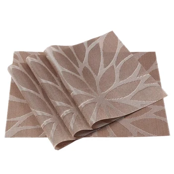 

4 PVC Placemats Environmentally Friendly Waterproof, Non-Slip, Easy To Clean, Quick-Drying Placemat,Brown