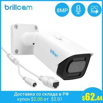 

Brillcam 8MP PoE IP Camera Outdoor Uhd IR Night Vision Bullet CCTV Camera 2.8MM Waterproof Built In Microphone Security Cameras