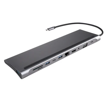 

11-In-1 Type C Multi Ports USB C Hub to HDMI VGA RJ45 USB 3.0 Ports SD/TF Card Reader For MacBook Pro