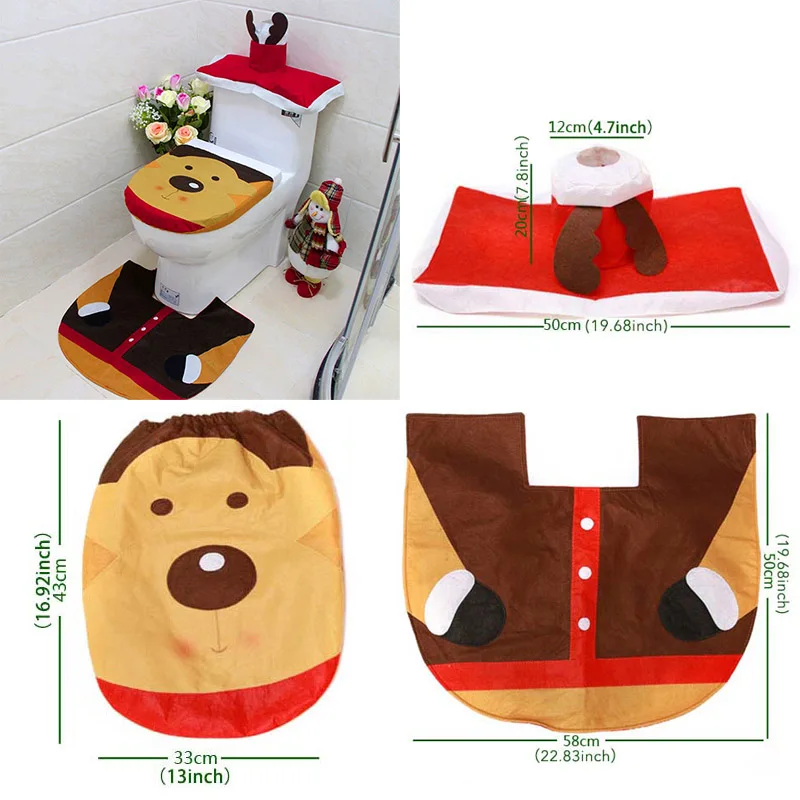 Санта-Клаус, занавеска для ванной комнаты, сиденье для унитаза, рождественские украшения для дома, Navidad, рождественские подарки, новогодние коврики - Цвет: Toilet Cover set 3