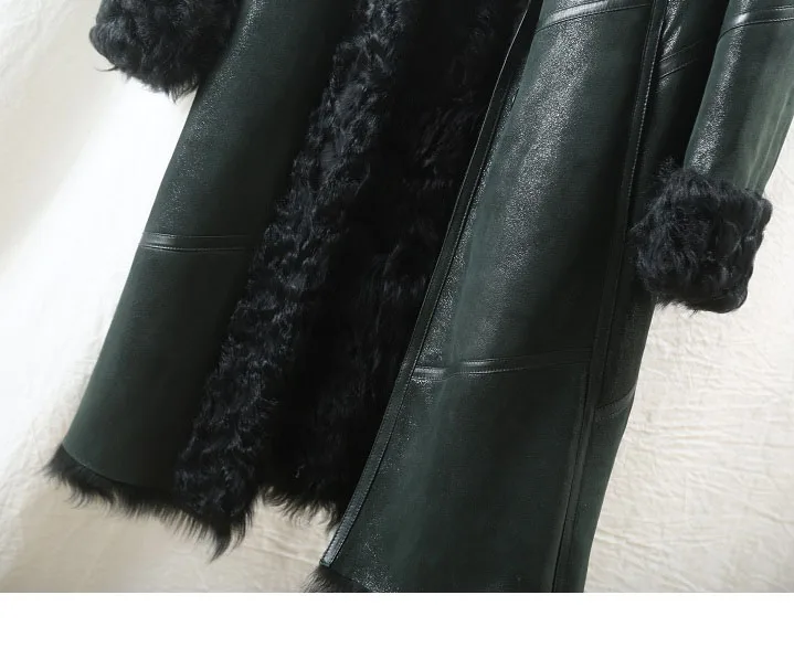 Новое поступление, Натуральная шерсть, меховое пальто, зимнее женское темно-зеленое пальто из овечьей шерсти, Натуральная овечья шерсть, Толстая теплая одежда