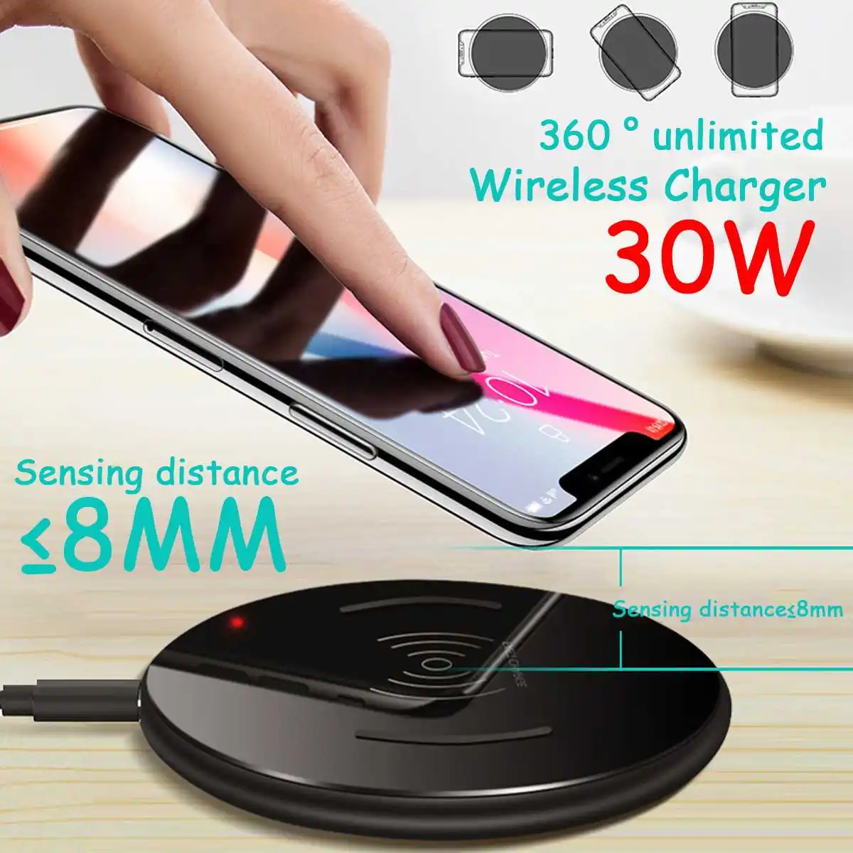 

2.5D Qi 30W Type-C Wireless Fast Charger Ultra-thin Charging Bracket High Power Docking Stand for Xiaomi Huawei Vivo