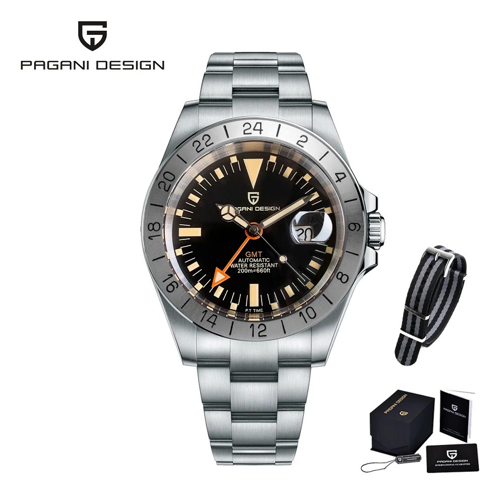 永久定番 特価Pagani Design Men´s GMT Automatic Watch， Sapphire Glass and Stainless  Steel Strap，100m Water-Resistant Fashion Business Wrist Watches 並行輸入商品  ファッション