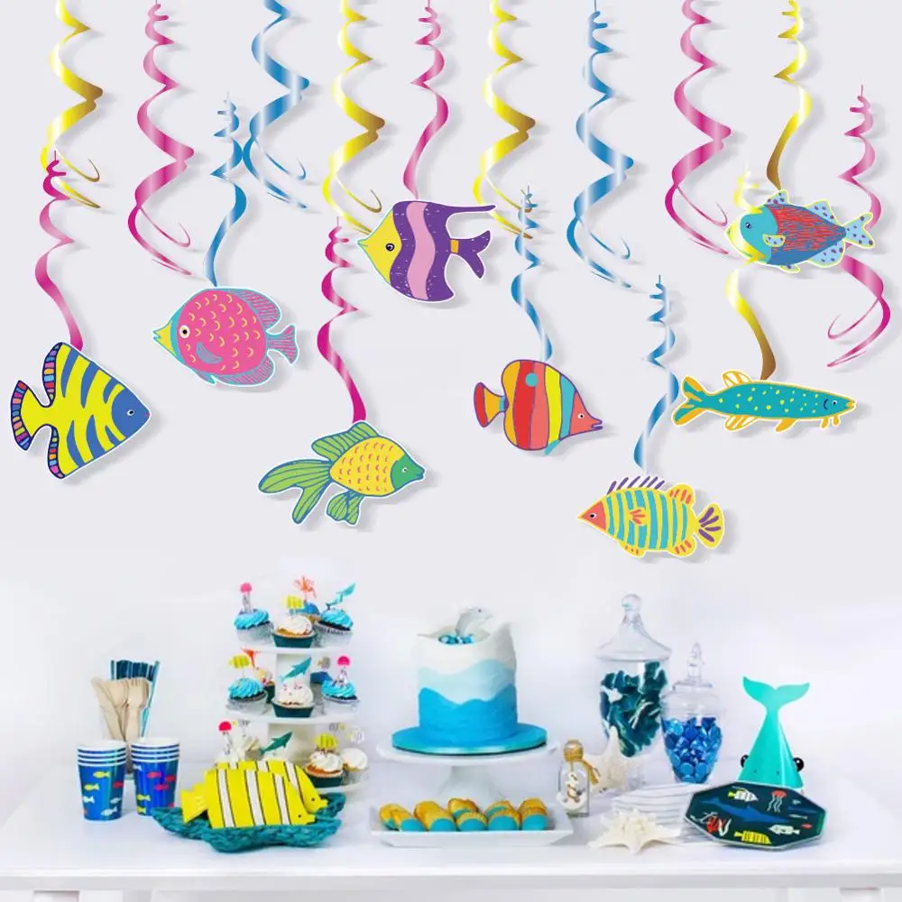 Fish Style 30 Pcs Tropical Fish Hanging Swirls Under the Sea Party Decorations Ceiling Decor for Boys Girls Kids Ocean Themed Party Mermaid Creatures Baby Beach Party Supplies Under the Sea Decor 