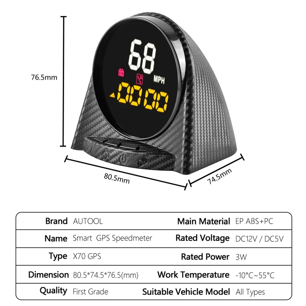 AUTOOL X70 gps HUD Дисплей автомобиля скорость метр Скорость высота время Компас для Ван Грузовик Автобус внедорожный автомобиль внедорожник