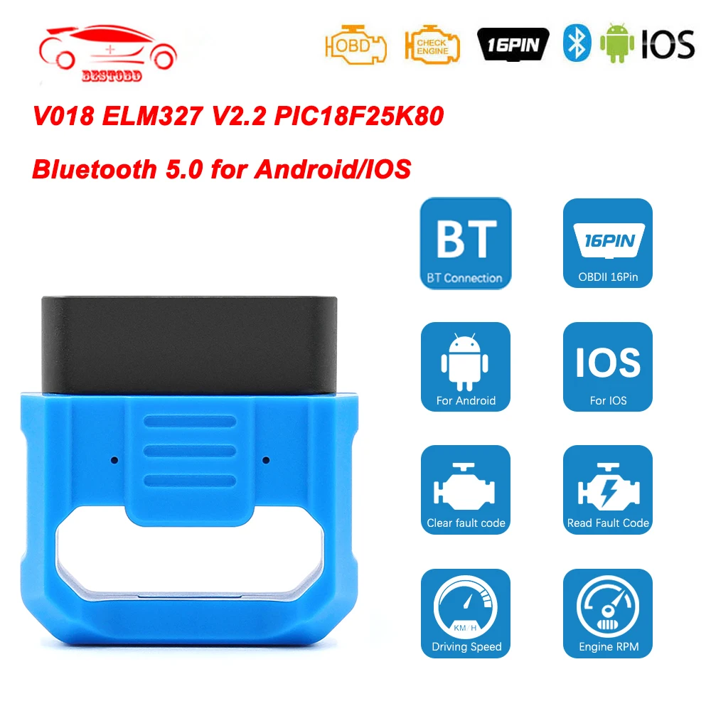 Автомобильный сканер ELM327 PIC18F25K80 V018 V2.2 ELM 327 Bluetooth 5 0 для Android/IOS OBD/EOBD автомобильный