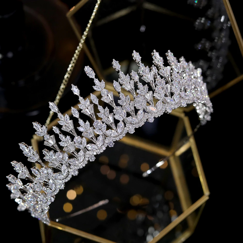 ASNORA Luxury Bride Tiara Wedding Crowns For Women's Crystal Hair Accessories Unique Floral Elements Crown Zircon Jewelry