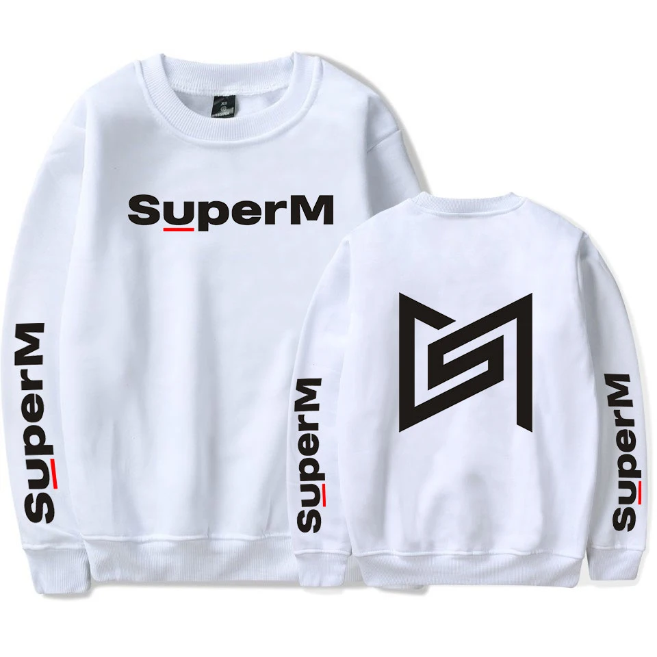 SuperM в Корейском стиле Кей-поп Харадзюку Футболка с принтом Harajuku круглый вырез горловины свитер Для женщин/мужчин Колледж стильный Толстовка