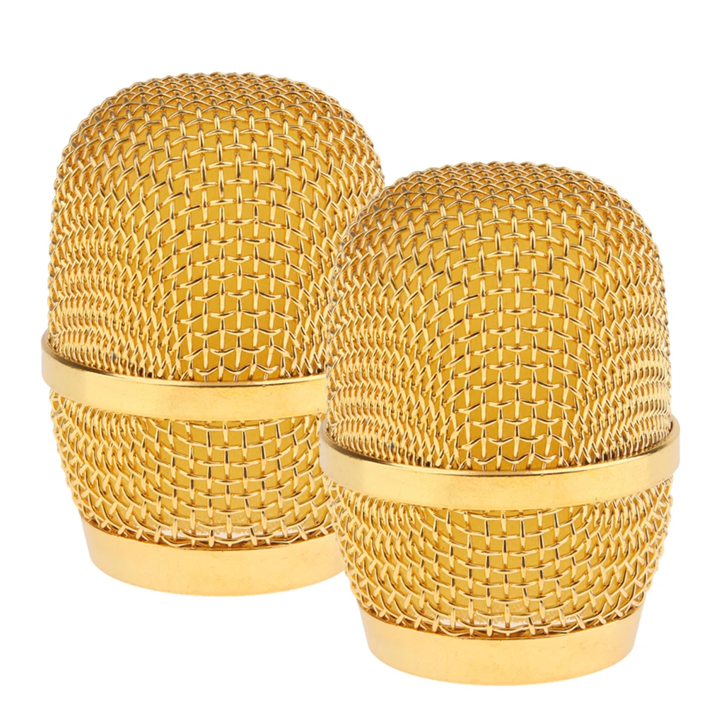 

2 Pcs. Microphone Head Ball Steel Microphone Lattice With Foam Windshield, Golden