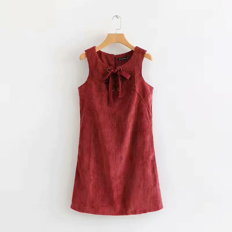 

2018 Autumn New Style Europe And America WOMEN'S Dress-Style Solid Color Corduroy Eye Bandage Cloth Dress Short Skirt WOMEN'S Dr