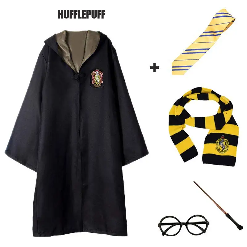 Robe Cape Cloak With Tie Scarf Wand Potter Glasses Ravenclaw Gryffindor Hufflepuff Slytherin Costume Adult Potter Cosplay - Цвет: 9