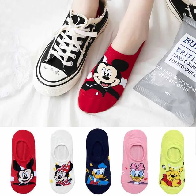 5 Pairs Casual Cute women Socks animal Cartoon Mickey Minnie Daisy socks Cotton invisible funny socks size 35-41 Dropshipping 6