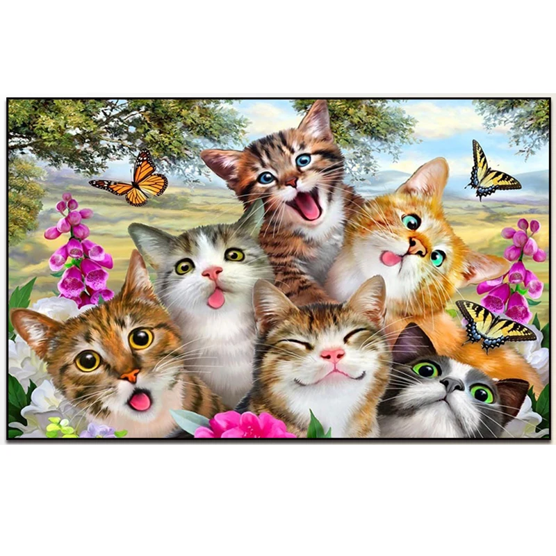

Full Drill Round Diamond Painting Cute Cat 5D DIY Diamond Embroidery Cross Stitch Kits Mosaic Home Decoration