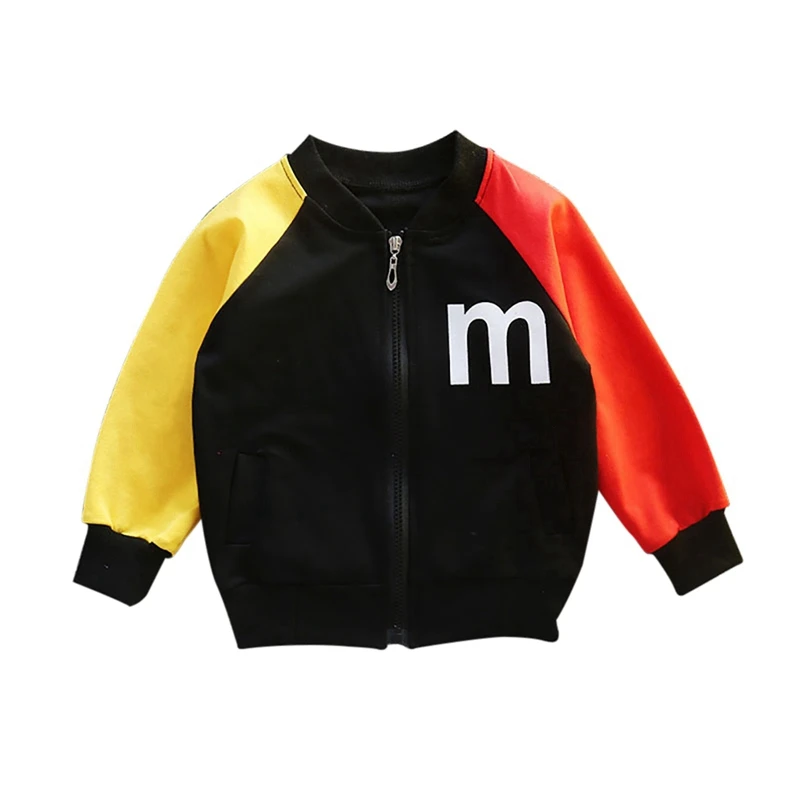 

Baby Boy Outerwear Alphabet Print Casual Zipper Patchwork Color Sweatshirt Kids Coat Outfits New Arrival