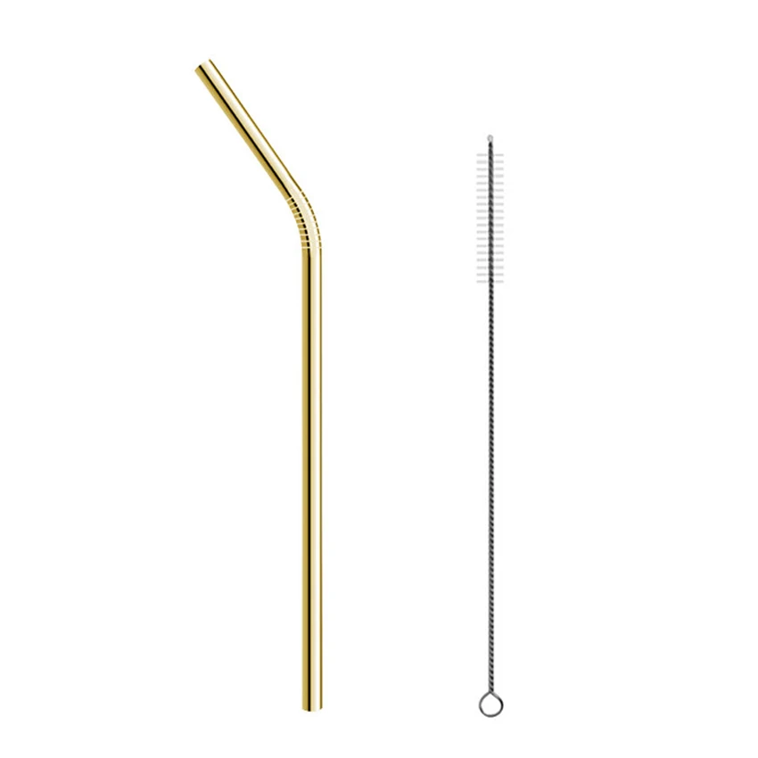 4PCS Resuable Stainless Steel Drinking Straws Home Kitchen Bar Beer Water Juice Drinkware Straws with Cleaning Brush Set - Цвет: 2PCS Gold B