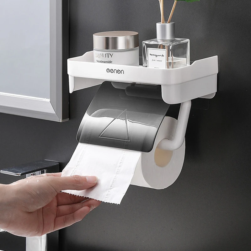 Toilet Paper Holder Wall Mount Bathroom Tissue Accessories Rack Self Adhesive Punch Free Kitchen Roll Paper