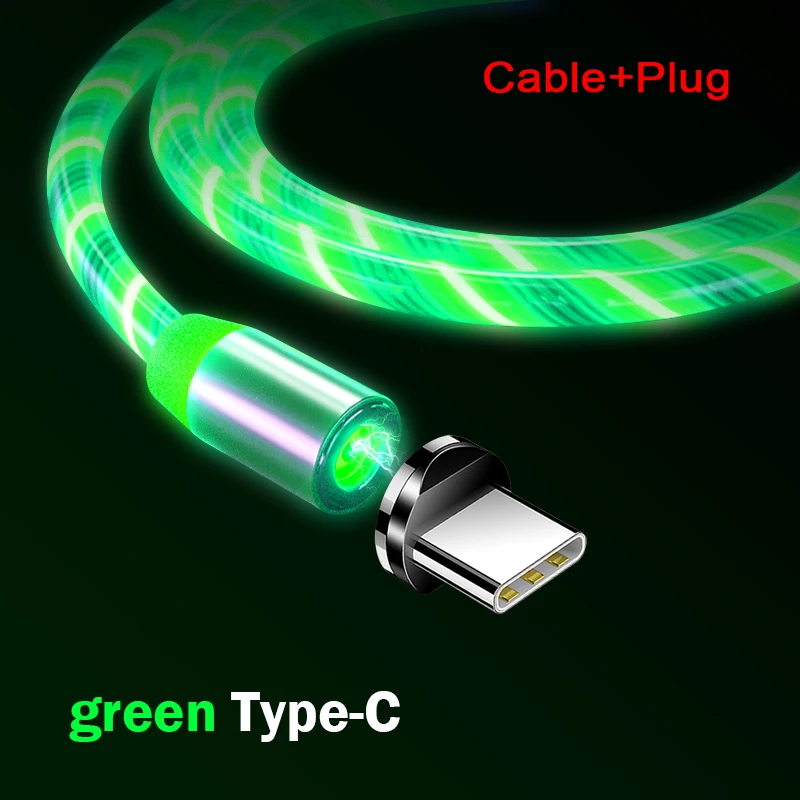 Светодиодный магнитный usb-кабель для быстрой зарядки, USB type C, Магнитный зарядный кабель для передачи данных, Micro usb, кабель для мобильного телефона, USB шнур для ios - Цвет: Green for Type-C