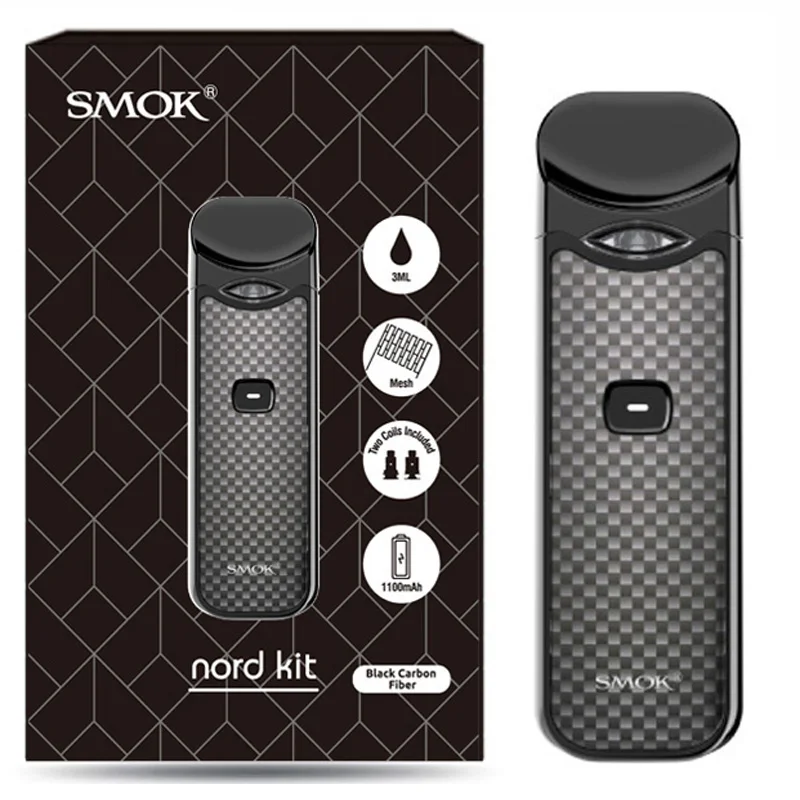 black carbon Smok Nord Pod vape комплект с аккумулятором 1100 мАч 3 мл картридж сетка спиральная электронная сигарета Vape pod Kit vs SMOK novo - Цвет: black carbon