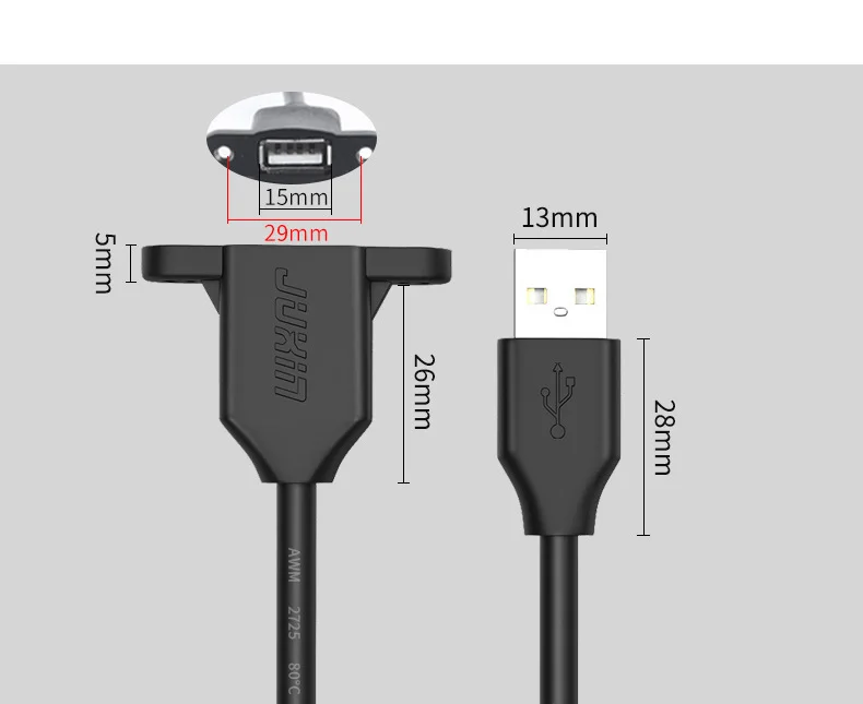 USB2.0 Extension Cable with Screw Holes - Male to Female for Secure Fixing in Chassis, Cabinet, or Baffle Description Image.This Product Can Be Found With The Tag Names Computer Cables Connecting, Computer Peripherals, PC Hardware Cables Adapters, Screw holes