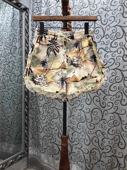 

2020 Early Autumn New Women's Drawstring Lace-up Knotted Waist Hugging Printed Color Matching All-match Shorts Casual 818