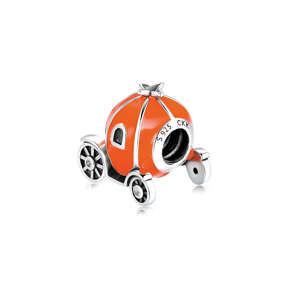 

CKK 100% 925 Sterling-Silver-Jewelry Pave Pumpkin Car Charms,Orange Enamel DIY Fits for Making Charms Bracelets