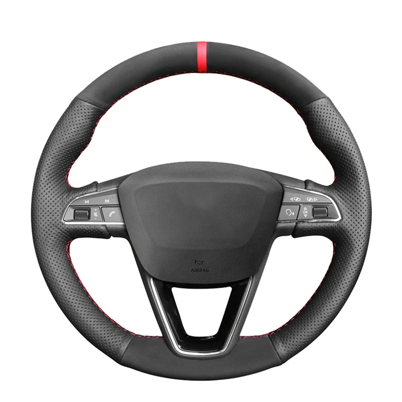 Черный замшевый чехол рулевого колеса автомобиля для Seat Leon 5F Mk3 2013-2020 Ibiza 6J Tarraco Arona