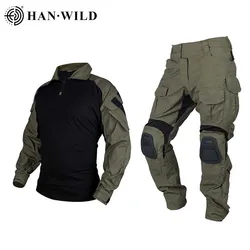 Han selvagem tático camisa calças g3 terno de combate com almofadas atualização camo airsoft combate militar caça multi bolso uniforme