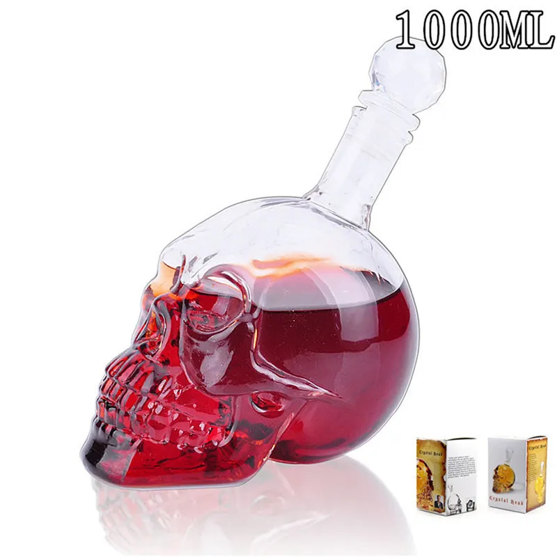 1000ML Вино череп графин кристалл голова стекло череп бутылка магический графин вин cristal красное вино vinho Pourer стекло графин ручной работы - Цвет: 1000ML