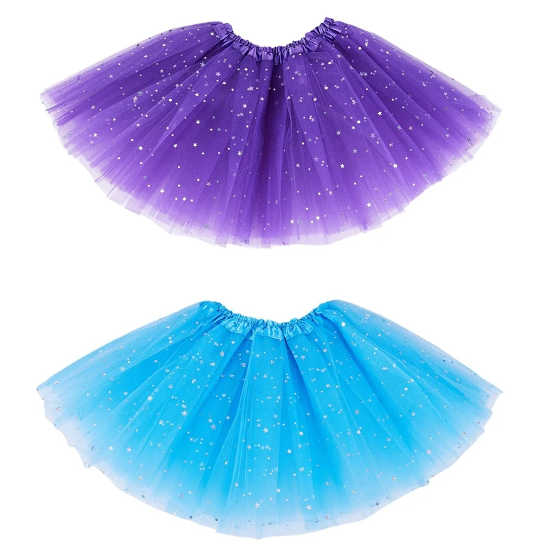 

2x Smart Baby Girl Clothes Stars Sequins Petticoat Ballet Dance Fluffy Tutu Skirt Purple & Light Blue