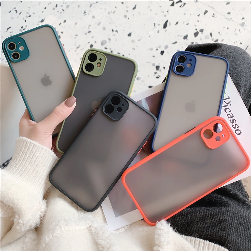 

Ottwn Transparent Matte Plain Phone Case For iPhone 11 Pro Max XR XS Max X 7 8 Plus Contrast Color Shockproof Hard PC Back Cover