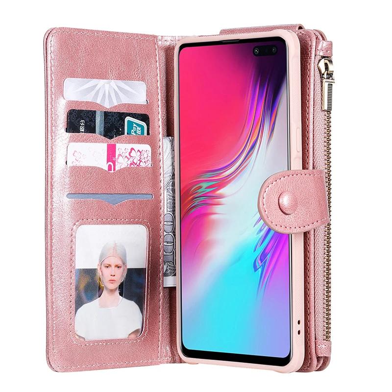 11 держатель для карт на молнии флип чехол-бумажник для samsung S10 Plus S9 S8 Plus S10E Note 10 Pro Кожаный чехол для телефона s Магнитная задняя крышка