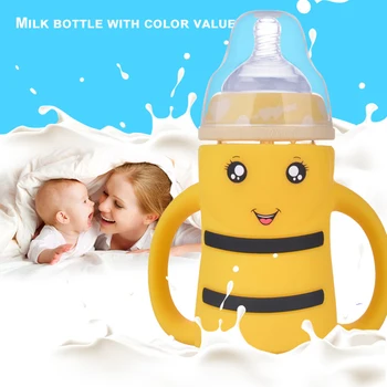 

Baby Bottle Kids Cup Striped Bee Wide Mouth Children Training Cups Cute Baby Drinking Water Handle Feeding Bottle