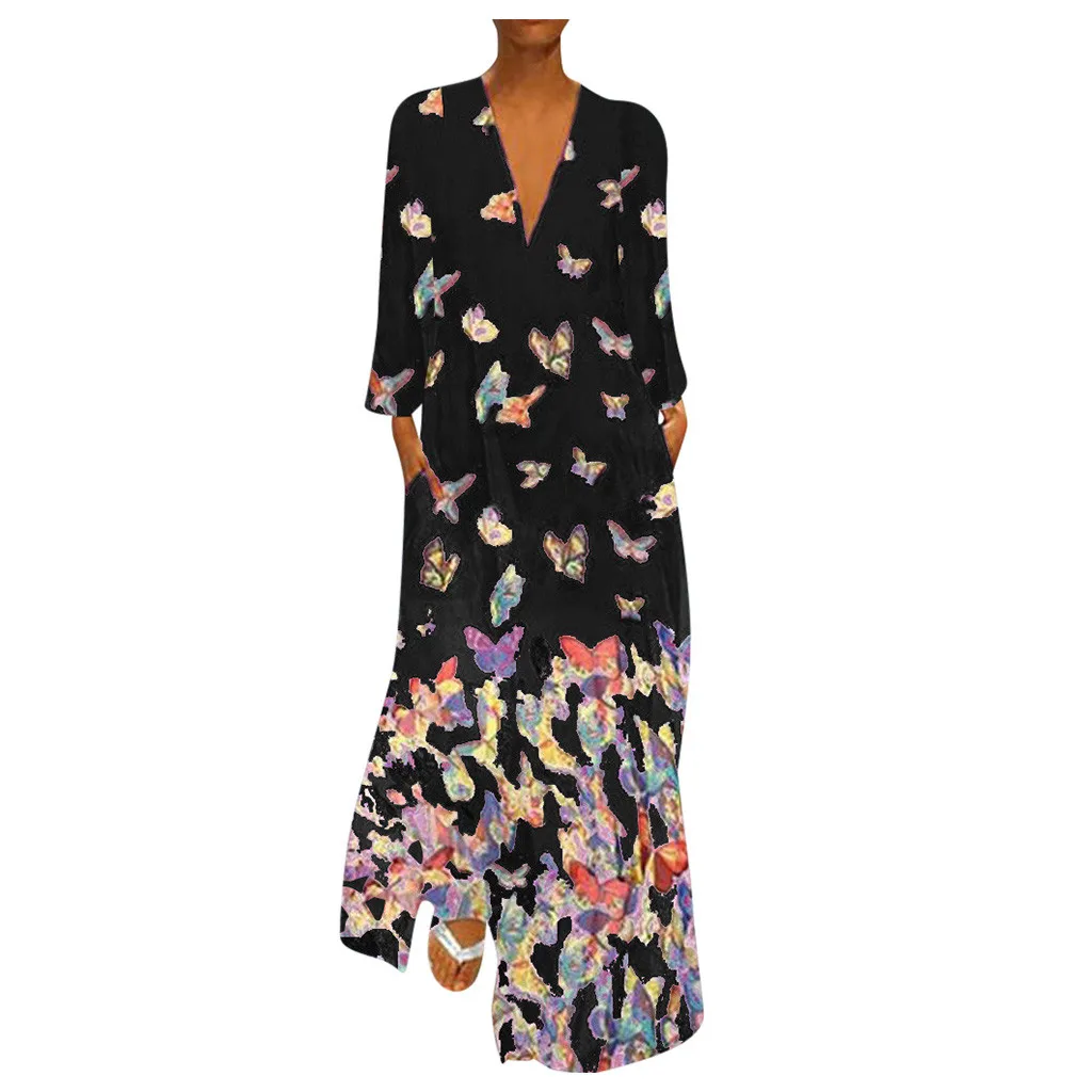 

#35 Tweed Dress Autumn Women Dress Plus Size Casual Print Dresses Sleeve Loose Party Long Dresses Elegant Vestido Floral