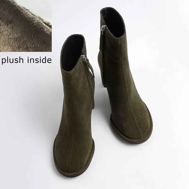 plush inside ALLBITEFO/Лидер продаж; Брендовые женские ботинки из натуральной кожи; сапоги до середины икры; Новая модная женская зимняя обувь для девочек; высокие сапоги - Цвет: plush inside