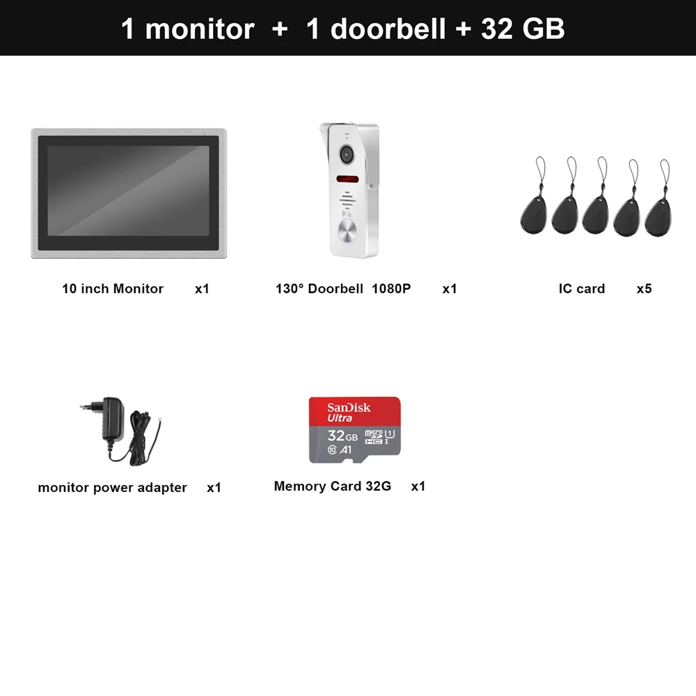 SET 1 HomeFong беспроводной Wifi смарт-видео домофон система 10 дюймов сенсорный экран HD 1080P дверной звонок камера Поддержка Поворотная карта - Цвет: SET 1