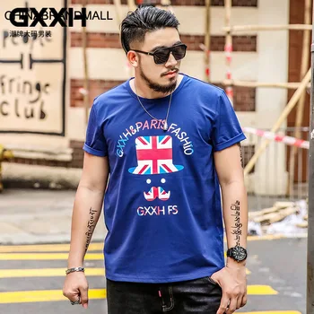

super Brand Fat Man Big size Men's Wear T Shirt Short Sleeve Loose Plus Fat Plus Flag Printing Half Sleeve T Shirt