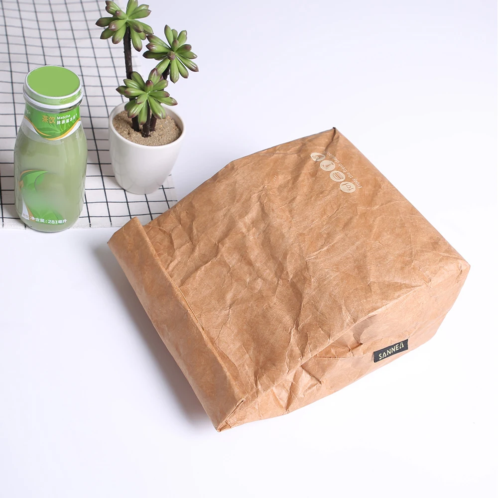 2 Packs Insulated Lunch Bag Eco-friendly Picnic Bag Leakproof Brown Paper Picnic Bags Reusable Paper Bento Pouch