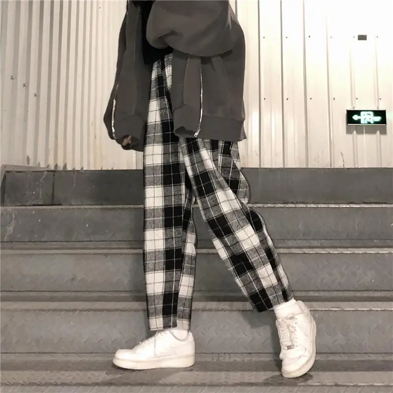 Dropshipping. Exclusivo. Harajuku pantalones a cuadros para mujeres pantalones 2020 Streetwear Pantalones de mujer Harem otoño señoras Causal pantalones de talla grande