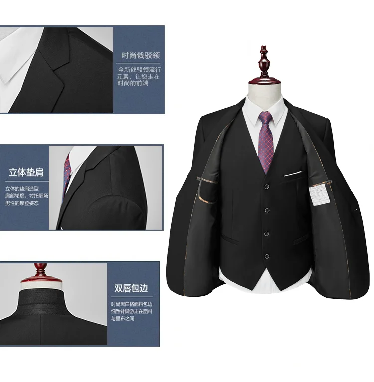 5XL( Jacket + Vest + Pants ) Boutique Pure Color Mens Business Formal Suit Three-piece Set and Two-piece Set Groom Wedding Dress black blazer for men